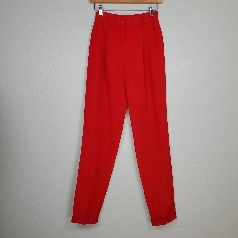 Vintage Mondi Pants Womens 24 Wool Cuffed 29" High Waist Germany Trouser Holiday